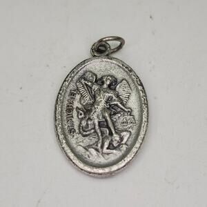 St Michael Guardian Angel Medal Pendant Italy Catholic Silver Tone Vintage Charm